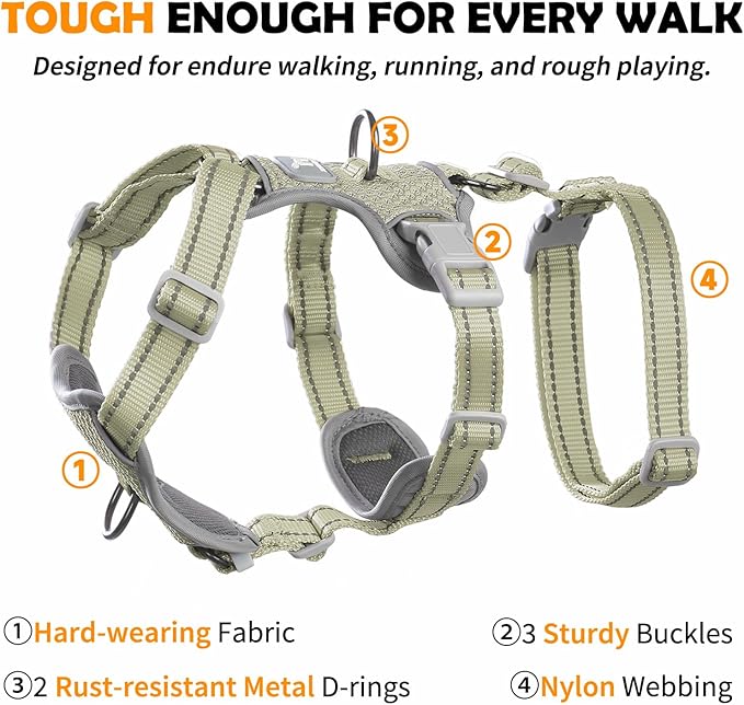 Huntboo Escape Proof Dog Harness – No Pull, No Slip, Fully Reflective, Adjustable 7-Point Design for Small, Medium, and Large Dogs – Lightweight for Outdoor Training & Hiking (Army Green, XL)