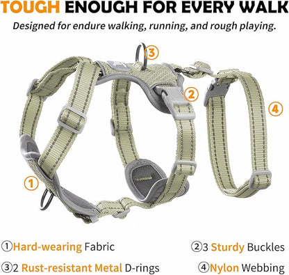 Huntboo Escape Proof Dog Harness – No Pull, No Slip, Fully Reflective, Adjustable 7-Point Design for Small, Medium, and Large Dogs – Lightweight for Outdoor Training & Hiking (Army Green, XL)