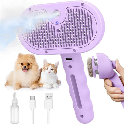 Dog Brush Cat Brush for Shedding, Pet Spray Steam Brush for Dogs Cats,Anti-Static Hair Removal Grooming Comb Long Short Haired Pets Barber Tool,purple