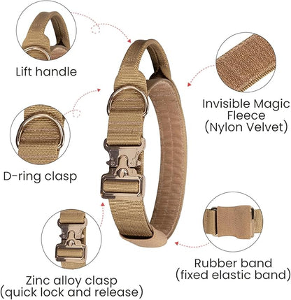 EXCELLENT ELITE SPANKER Tactical Dog Collar Military Adjustable Heavy Duty Training Dog Collar with Metal Buckle and Control Handle(Coyote Brown)