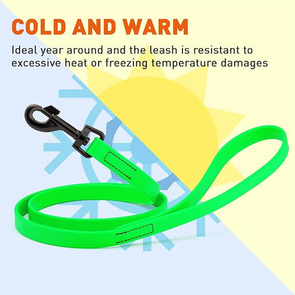 Dogline Biothane Waterproof Dog Leash Strong Coated Nylon Webbing with Black Hardware Odor-Proof Easy to Clean High Performance for Small or Large Dogs Made in USA 4 or 6 ft Lead, Tropical Green