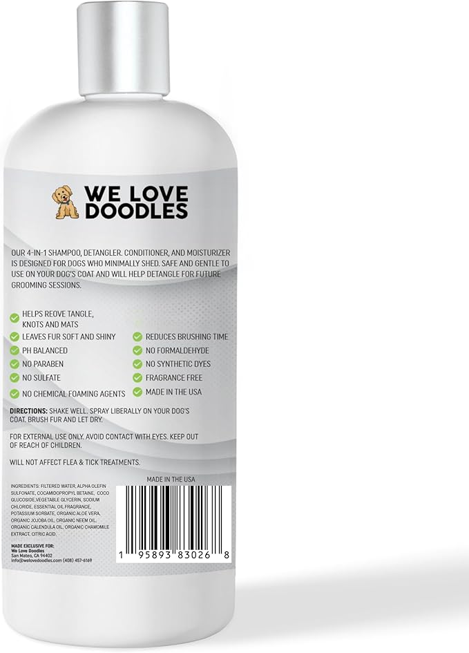 Dog Shampoo, Conditioner & Detangler - Best Shampoo for Goldendoodles, Poodles & Doodles Pet Hair - Hypoallergenic, Tearless, Sensitive Skin for Puppies & All Dog Breeds - Made in USA, 16OZ (Lavender)
