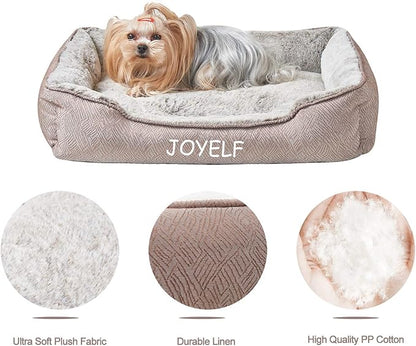 JOYELF Dog Bed Washable Calming Pet Bed, Anti Anxiety Cat Bed & Sofa, Cute Plush Pet Bed for Medium Dog and Cat - Medium Rectangle