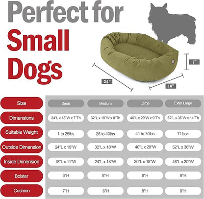 Majestic Pet 24 Inch Suede Shredded Memory Foam Mix Calming Small Dog Bed Washable 24 x 19 x 7 (Inch) - Cozy Soft Round Donut Dog Bed with Spine for Head Support - Pet Bed Sage