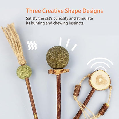3 PCS Natural Catnip Cat Toys Set - Cat Nip Chew Toy with Silver Vine & Sisal Rope for Kitten Teething, Dental Care, Anxiety Relief - Durable Cat Toy for Indoor Cats, Kittens to Adults