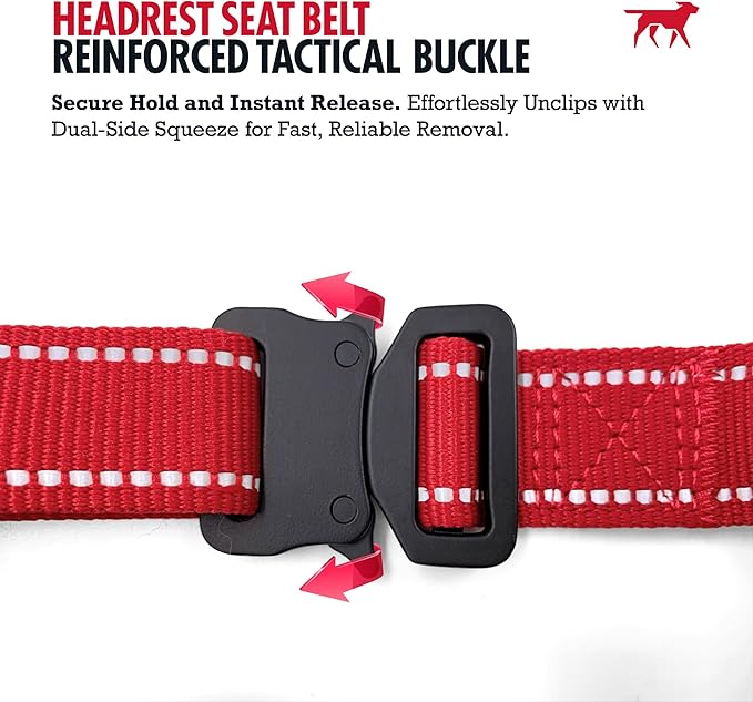 Tuff Pupper Dog Seat Belt for Car Headrest | Adjustable Length Dog Car Harness Restraint | Heavy-Duty Aviation Aluminum Carabiner & Tactical Buckle | Universal Fit for Small, Medium & Large Dogs