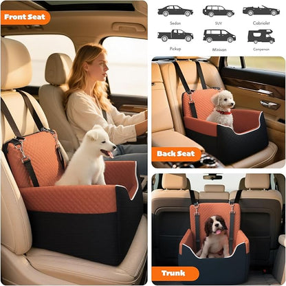 Dog Car Seat for Small Dogs Under 30lbs, Dog Booster Seat with Detachable Washable Cover and Cushion, Memory Foam Pet Car Seat with Safety Belt and Storage Pockets