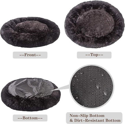 MFOX Calming Dog Bed (S/M/L/XL) for Medium and Large Dogs Comfortable Pet Bed Faux Fur Donut Cuddler Up to 15/30/50/90lbs