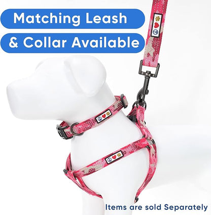 Pawtitas Reflective Step-in Dog Harness – Adjustable No-Pull Vest for Puppies to Seniors, Safe & Comfortable, M Camo Pink