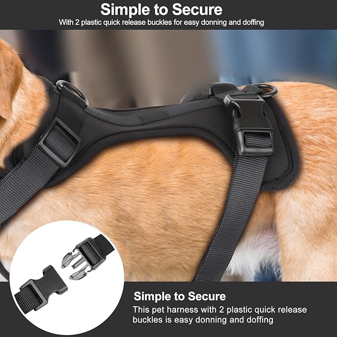 Wisedog No Pull Lightweight Dog Harness: Adjustable Breathable Mesh Pet Vest Harness with Soft & Comfortable Cushion, for Small Medium Large Dogs (Large, Black)