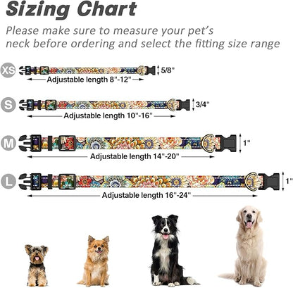 Reflective Dog Collar for Large Dogs, Cute Boho Adjustable Heavy-Duty Nylon Puppy Collar for Boy and Girl Female, Soft Pet Accessories with Quick Release Buckle, Colorful Mandala