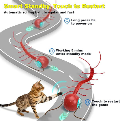Saolife Interactive Cat Toys for Indoor Cats, Moving Cat Ball with Tail, Fast Rolling on Carpet, Chirping & Motion Activate