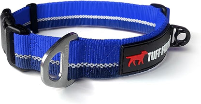 Tuff Pupper Heavy Duty Reflective Dog Collar with Aluminum D-Ring Leash Clip | Separate Dog ID Tag Attachment | Easy Sizing for All Breeds