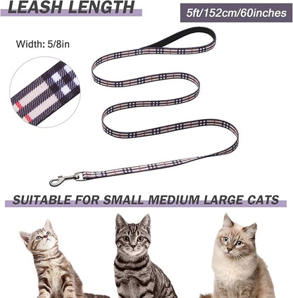 Hikiko Cat Harness and Leash Set Escape Proof Adjustable Walking Travel Soft Kitten Harness for Small Medium Large Cats (Khaki Plaid, S)