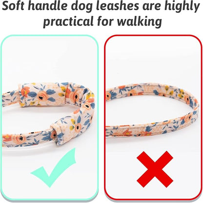 Dog Collar and Leash Set Girls Adjustable Puppy Collars with Floral Bow Tie for Small Medium Large Female Dogs, Orange Flower, M