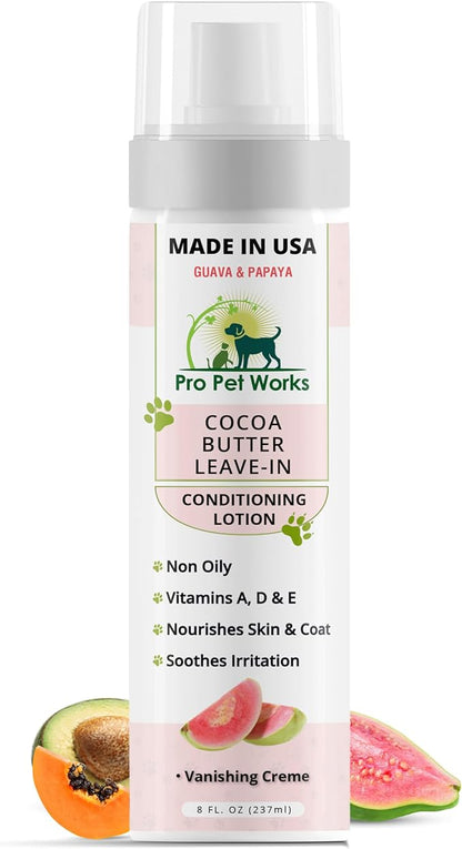 Pro Pet Works 5 in 1 Cocoa Butter Leave-in Dog Conditioner Lotion for Dogs & Cats-Hot Spot Cream/Balm for Allergies, dermatosis, Paw Fungus Or Itchy Skin-Heals Small Cuts & Abrasions[Made in USA]
