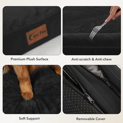 Casa Paw Orthopedic Dog Beds for Extra Large Dogs, Waterproof Egg Crate Foam XL Dog Bed with Sides 48x30Inch, Big Dogs Couch Beds with Removable Washable Cover and Nonskid Bottom, Black