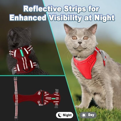 Cat Harness and Leash Set Escape Proof for Kitten Walking, Soft Adjustable Top Handle Vest Harnesses for Cats, Easy Control Breathable Reflective Small Medium Large, Red, XXS