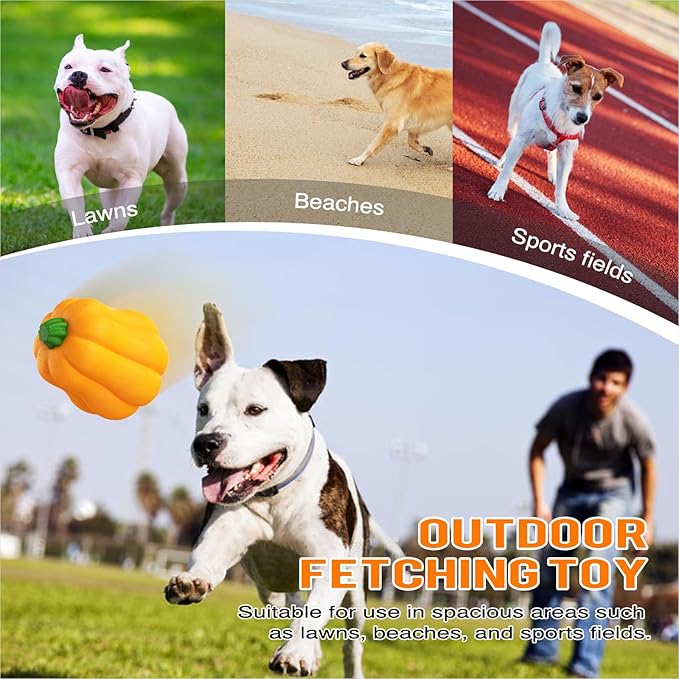 Large Size Pumpkin Squeaky Dog Toy for Medium/Large Dogs Breed Aggressive Chewers Durable Bouncy Squeak Ball