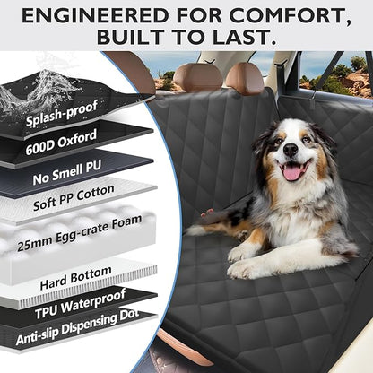 ROUWINNE Back Seat Extender for Dogs-Upgraded Egg Crate Foam, Soft Dog Car Seat Cover Holds 420lbs, Sturdy Backseat Extender for Dogs, Waterproof Pet Car Bed Dog Hammock for Car, SUV, Truck