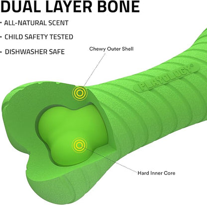 Playology Dog Toys | Dual Layer Bone Durable Chew Toy Bone for Dogs | Jumbo Mom's Turkey Scented Toy - Easy to Clean and Made from Non Toxic Materials