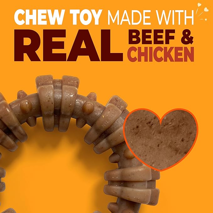 Nylabone Textured Ring Strong Chew Toy for Dogs Made with Real Beef & Chicken, Durable Dog Chew Bones for Aggressive Chewers, Keeps Dogs Busy, Small Dog Toys - Up to 25 lbs, 1 Count