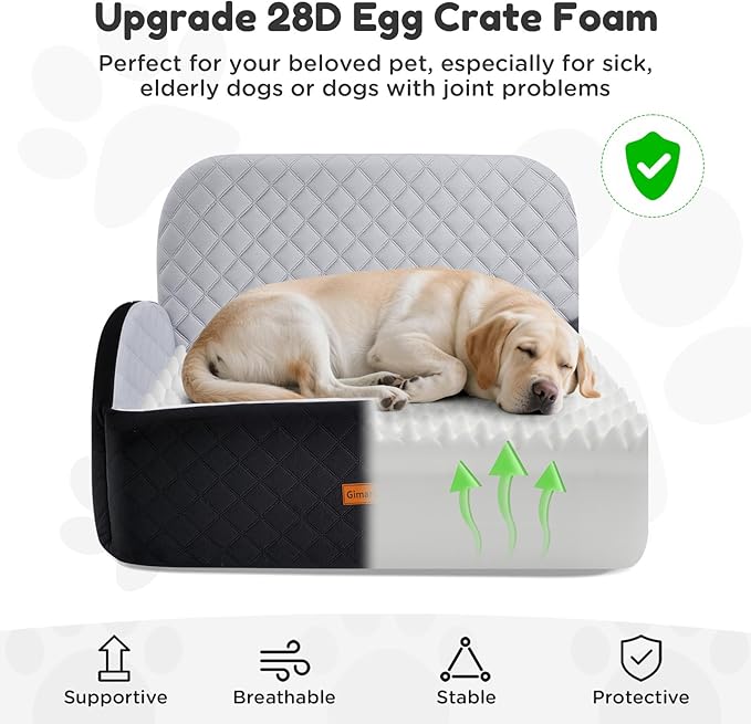 Gimars Reversible Dog Car Seat with Long & Short Plush Seat Cushion for Small/Medium Dogs Up to 60lbs, Detachable Washable Anti-Slip Dog Booster Seat with 5.1'' 28D Egg-Crate Foam, Safety Belt, L