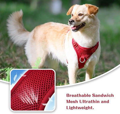 No Pull Dog Harness for Small Medium Large Dogs - Adjustable 2 Layer Mesh Dog Vest with Dual Clip, Escape Proof, Quick Release, Lightweight Breathable Mesh for Walking Hiking (Burgundy Red,XL)