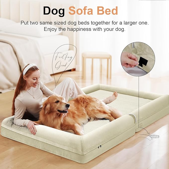 Large Dog Bed Orthopedic Washable: Extra Large Sized Beds for Jumbo Dogs Egg Crate Foam Sofa Couch Waterproof Removable Cover - Beige