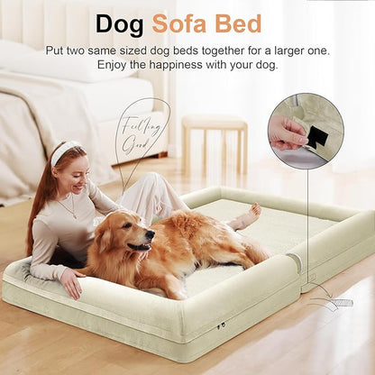 Large Dog Bed Orthopedic Washable: Extra Large Sized Beds for Jumbo Dogs Egg Crate Foam Sofa Couch Waterproof Removable Cover - Beige