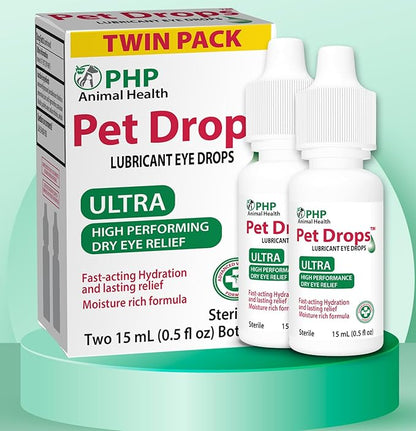 Pet Drops Ultra Lubricant Eye Drops for Dogs and Cats, Moisture Rich Formula, Fast Acting Hydration, Dogs Eye Drop for Dry Eyes, Artificial Tears for Extra Dry Eye, Twin Pack, 15-mL Each (30 ml) U.S.A