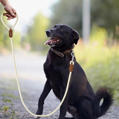 Mile High Life Leather Dog Leash, Heavy Duty Strong Genuine Leather Handle Rope Leash Soft and Comfortable for Small Medium Large Dogs (Cream White, 72 Inch)