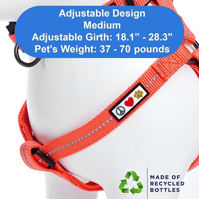 Pawtitas Recycled Reflective Step-in Dog Harness – Adjustable No-Pull Vest for Puppies to Seniors, Safe & Comfortable M Coral