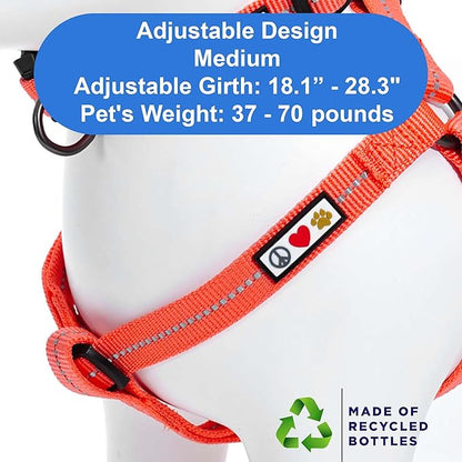 Pawtitas Recycled Reflective Step-in Dog Harness – Adjustable No-Pull Vest for Puppies to Seniors, Safe & Comfortable M Coral
