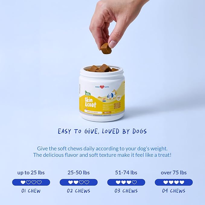 Omega 3 Fish Oil for Dogs - Skin & Coat Supplement with Cod Liver Oil, Algae, EPA & DHA Fatty Acids for Dog Shedding, Itch Relief, Hot Spots, Skin Allergy, Joint & Heart Support - 90 Soft Chews