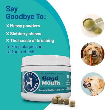 Pet HealthWorks Good Mouth Dental Chews for Dogs – Controls Plaque & Tartar, Promotes Fresh Breath, Supports Gum & Oral Health – Clinically Studied, Cheeseburger Flavor, No Mess, 60 Soft Chews
