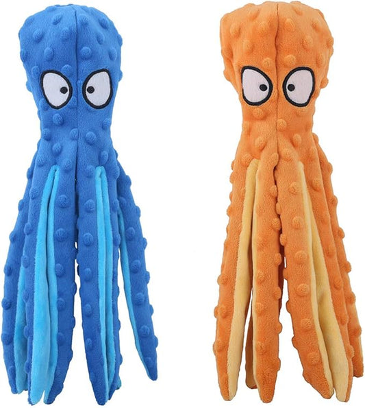 CPYOSN Octopus Squeaky Plush Dog Toys - No Stuffing, Crinkle, Durable for Puppy Teething, Small to Large Dogs, 2 Pack