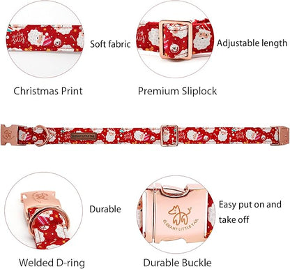 Elegant little tail Christmas Dog Collar, Red Santa Claus Print Pet Collar Dog Durable Cute Dog Collars Winter Holiday Male or Female Pet Gift Adjustable Dog Collar for X-Large Dogs