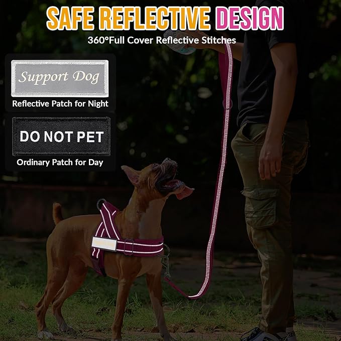 Lukovee No Pull Dog Harness & Leash Set - Heavy Duty Dog Vest Harness with Soft Padded for Medium Large Dogs, Adjustable Reflective Tactical Pet Harness for Easy Walk and Training (M, FU)