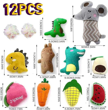 AZOFFYIU Cat Toys, Interactive Cat Toy for Indoor Cats, Soft and Durable Crinkle Sound Catnip Toys, Catnip Filled Mouse Cat Teething Chew Toy (Pack of 12) (002, Large)