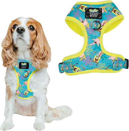 Sassy Woof Dog Adjustable Harness - Spongebob Squarepants™ Jelly Fishin' - S, Breathable Mesh, No Pull Design with Two D-Rings, Patented Design, Perfect for Small Dogs - Officially Licensed