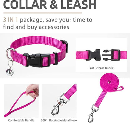 PUPTECK Adjustable Dog Harness Collar and Leash Set Step in No Pull Pet Harness for Small Medium Dogs Puppy and Cats Outdoor Walking Running, Soft Mesh Padded Reflective Vest Harnesses, Solid Pink XS