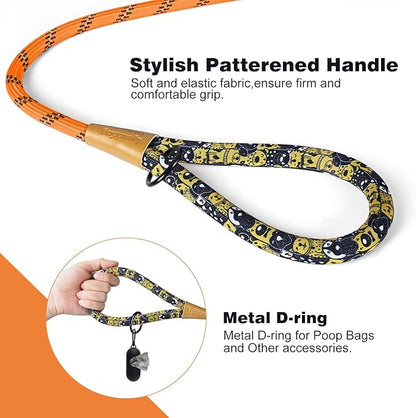 lynxking Rope Dog Leash 6 FT with Comfortable Padded Handle, Highly Reflective Threads Leash for Small Medium Large Dogs (Orange, 2PCS Large 1/2in x 6ft-Rope Clasp)