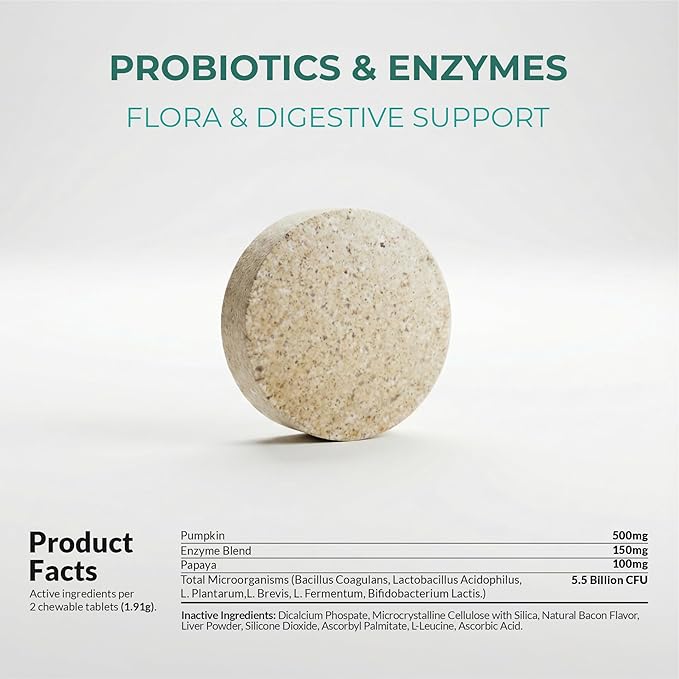 Probiotics for Dogs - 120 Chewable Tablets - Diarrhea & Gas Support - with Honey Pumpkin and Prebiotics for Dog Allergies, Bad Breath & Constipation Support