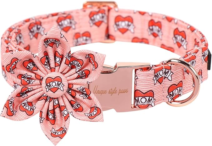 Unique Style Paws Valentiene's Day Dog Collar with Flower Heart Print Cotton Dog Collars Collar for Small Medium Large Dogs New