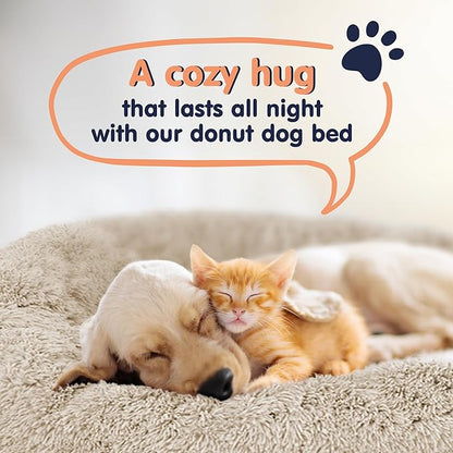 Donut Dog Bed - Premium Comfort for Anxiety Relief - Fluffy & Calming Design with Ultra-Plush Support | Cozy Round Dog Bed with Super Soft Circle Style (Beige, X-Large)