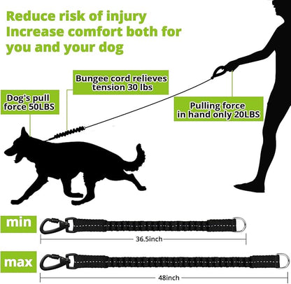 Rope Dog Leash 6 FT: Heavy Duty Leashes with Swivel Lockable Hook Reflective Threads Bungee and Padded Handle - Dog Lead for Large Small Medium Dogs Outside Walking Hiking Green