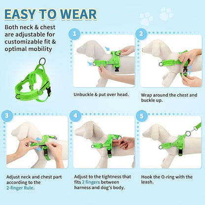 SlowTon No Pull Small Dog Harness and Leash Set, Puppy Soft Vest Harness Neck & Chest Adjustable, Reflective Lightweight & Anti-Twist Pet Lead Combo for Small Medium Dogs (G- Front Clip,S)