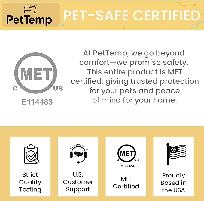 PetTemp Pet Heating Pad for Cats and Dogs, Heated Cat Bed & Dog Heating Pad with 5 Temperature Levels, Waterproof Heated Pet Mat with Timer, Auto Power-Off and Chew Resistant Cord, 20'' x 16''