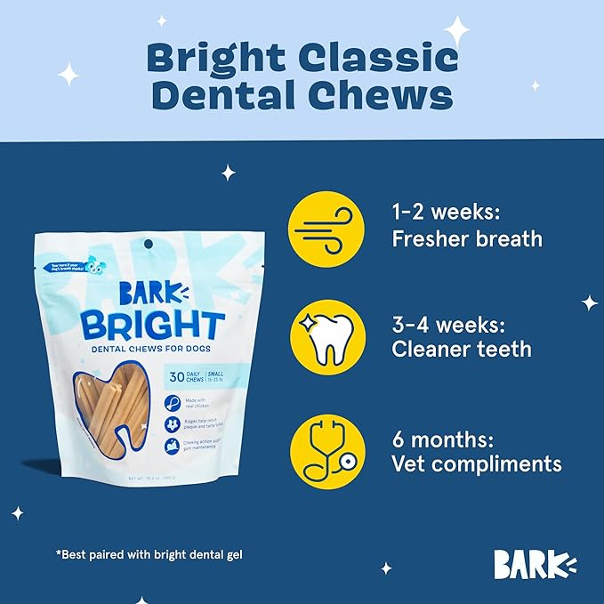 Barkbox Bright Original Dog Dental Chew Sticks, Plaque and Tartar Cleaning - Small Breeds (30 Chews)